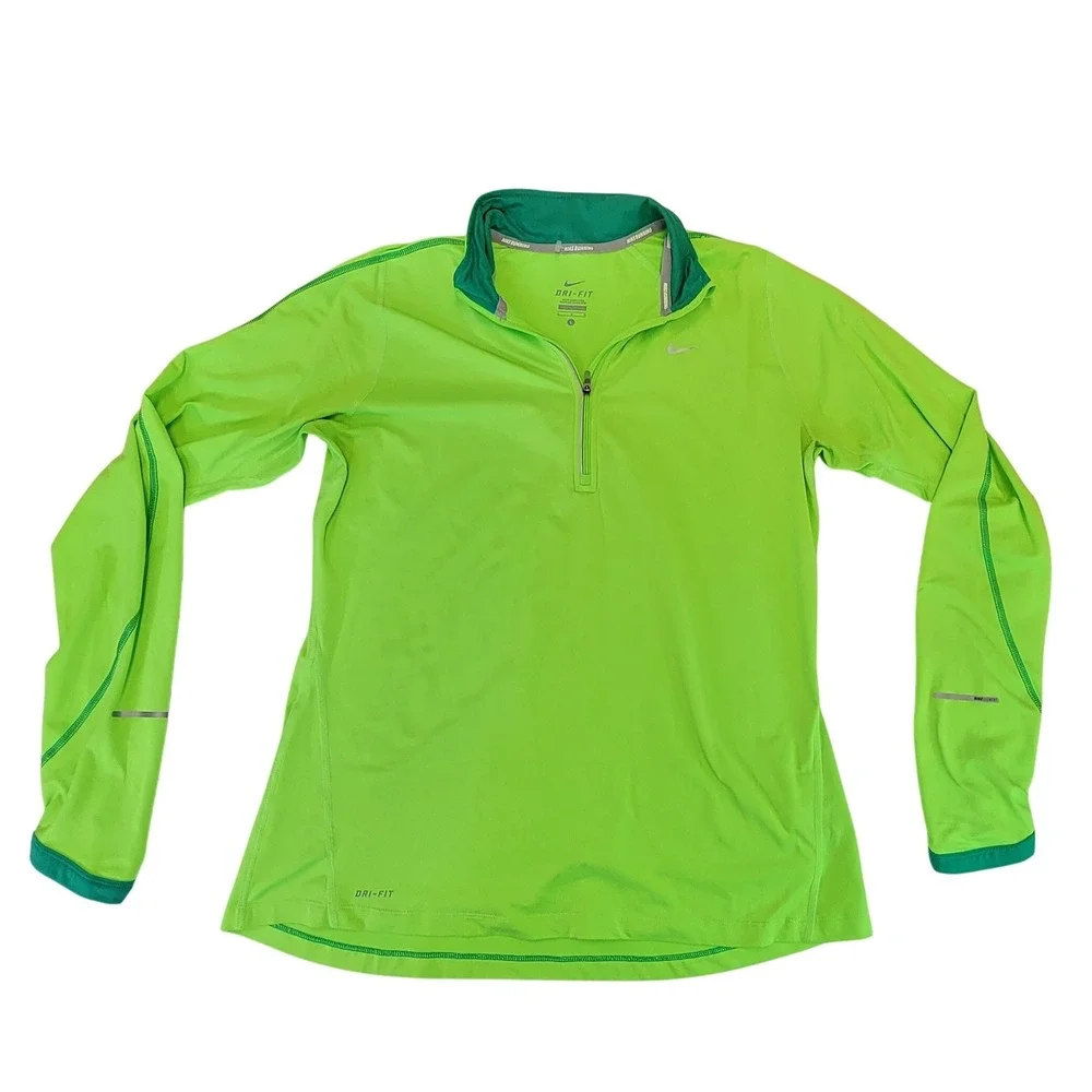 Nike Dri-FIT‎ Running Top Women's Long Sleeve Quarter Zip Green Size L